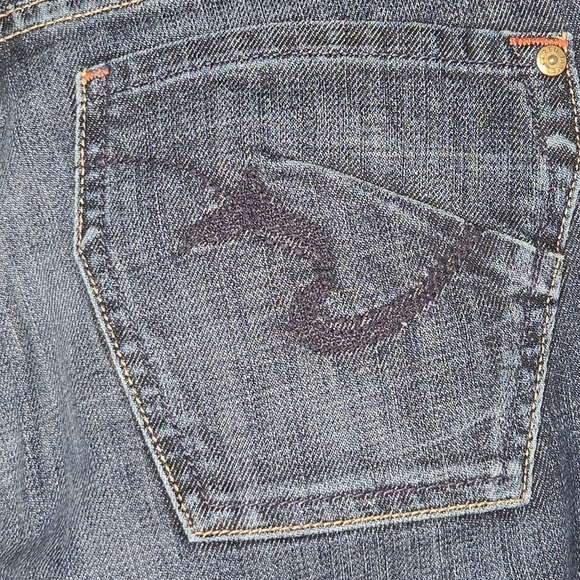 James Cured By Seun Dry Aged Denim Womens Low Rise Dark Wash Flare Jeans Size 25 - Picture 4 of 9